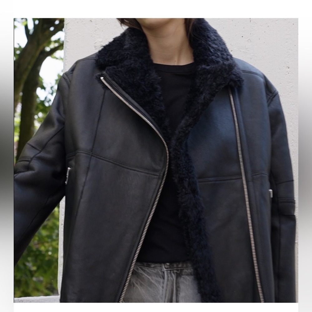 Iro Black Leather and Shearling Coat Size M - Picture 3 of 15